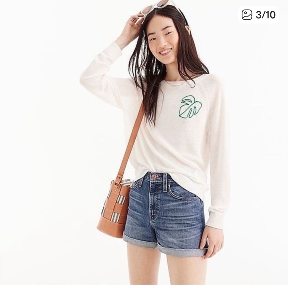 J. Crew summer weight linen blend crewneck Sweater with leaf Embroidered Motif - Picture 3 of 5